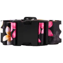 Floral Luggage Strap Black-Pink Close Up Buckle