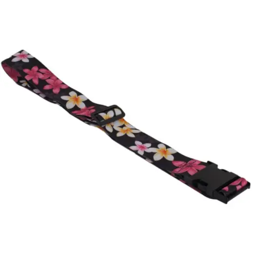 Floral Luggage Strap Black-Pink Flat