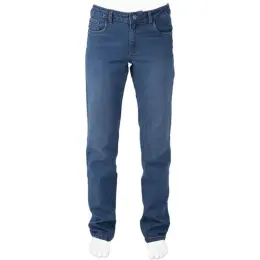 Ladies 3D Crease Stretch Jeans Mid Blue Front
