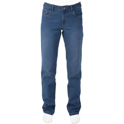 Ladies 3D Crease Stretch Jeans Mid Blue Front