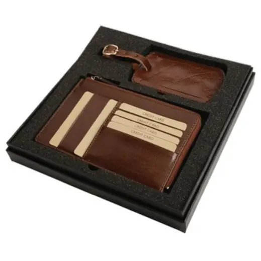 Vitello Genuine Leather Passport Holder and Luggage Tag Gift Set