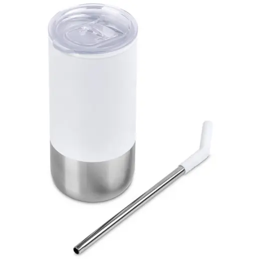 Kooshty Cheerio Double Wall Tumbler & Straw Solid White Display