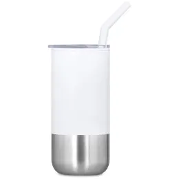 Kooshty Cheerio Double Wall Tumbler & Straw Solid White Front