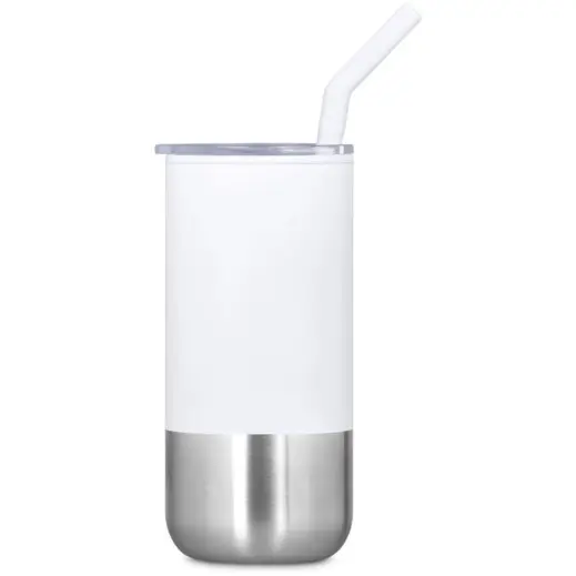 Kooshty Cheerio Double Wall Tumbler & Straw Solid White Front