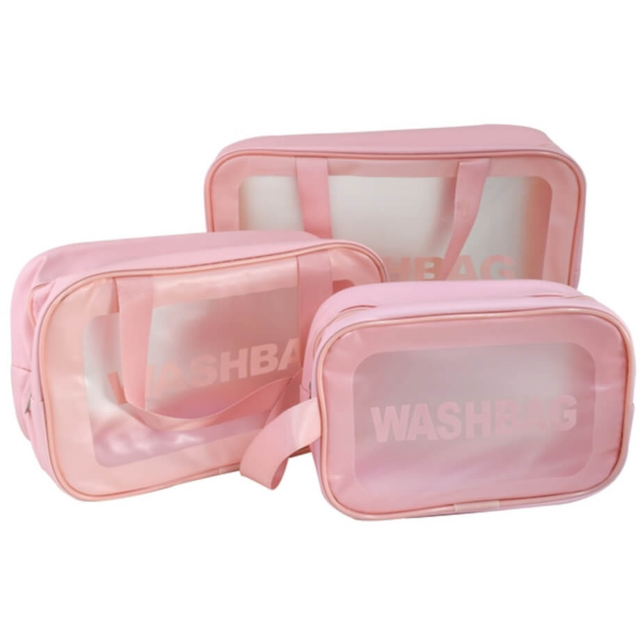 Clearview 3-Piece Wash Bag Set Pink Display
