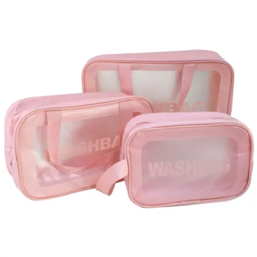 Clearview 3-Piece Wash Bag Set Pink Display