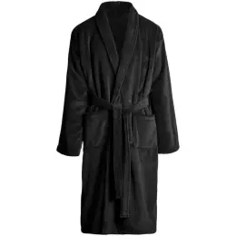 Serendipio Langham Mens Coral Fleece Bathrobe Black Front