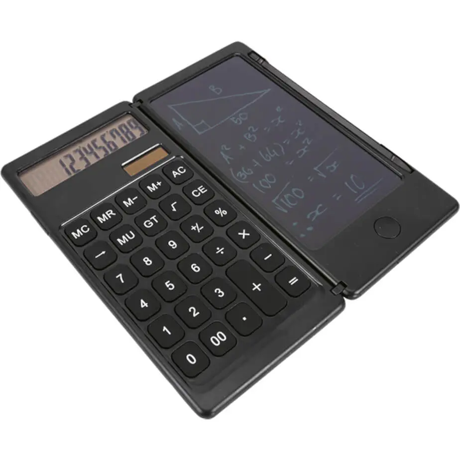 Foldable Calculator With LCD Writing Pad And Pen Open