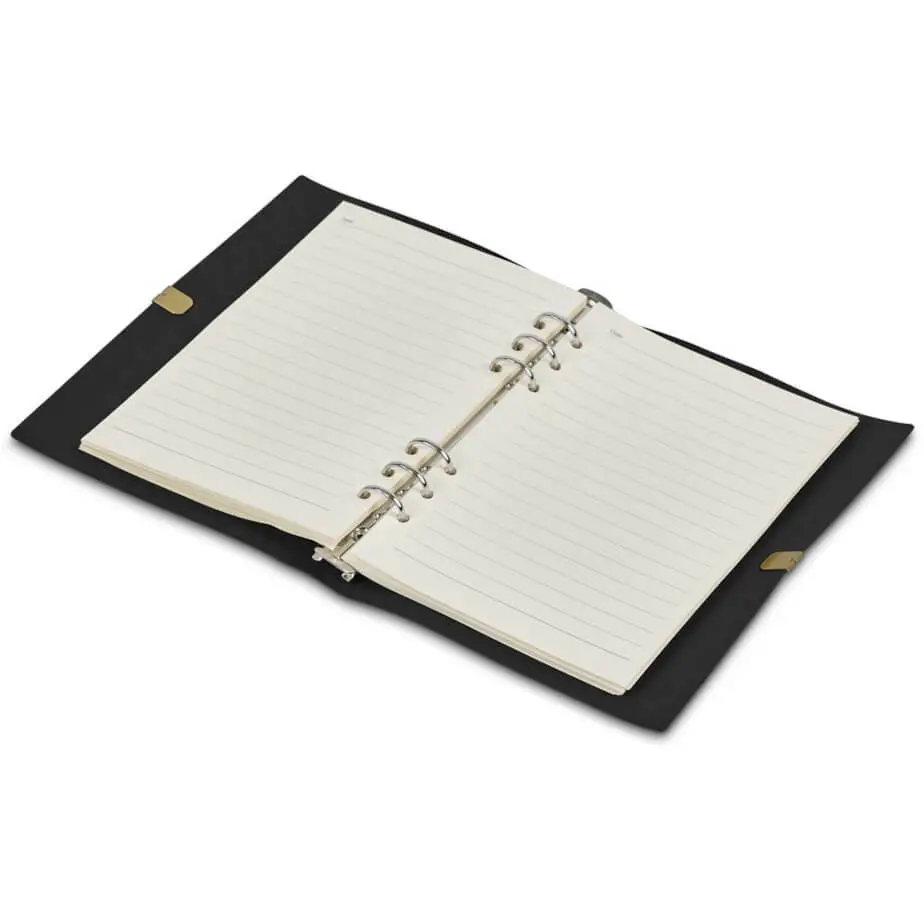 Serendipio Heritage Refillable A5 Ring-Bound Notebook Black Open