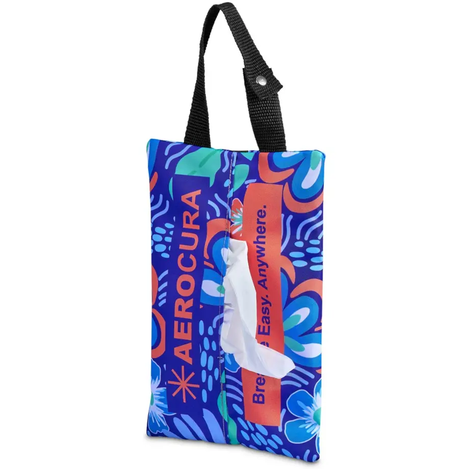 Hoppla Hanki Polyester Travel Tissue Pouch Display Branded