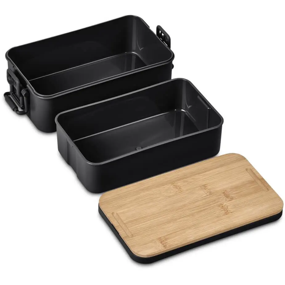 Urban Terrain Lakeside Double Layer Lunch Box & Cutlery Set Black Display