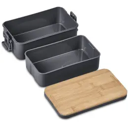 Urban Terrain Lakeside Double Layer Lunch Box & Cutlery Set Dark Grey Display