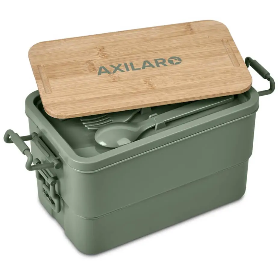 Urban Terrain Lakeside Double Layer Lunch Box & Cutlery Set Moss Branded