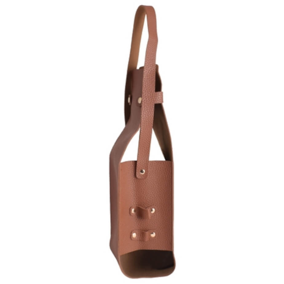 Wine Bottle Carrier Tote Tan Side