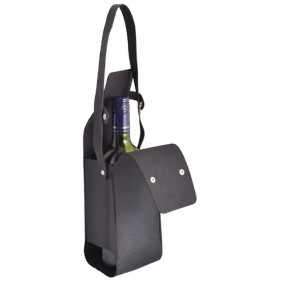 Wine Bottle Carrier Tote Black Open
