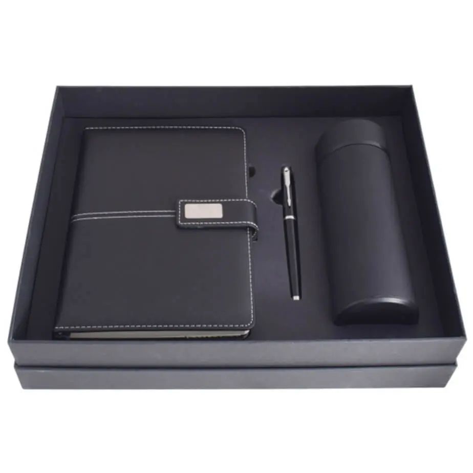 Executive Notebook, Flask & Pen Set Gift Box Open