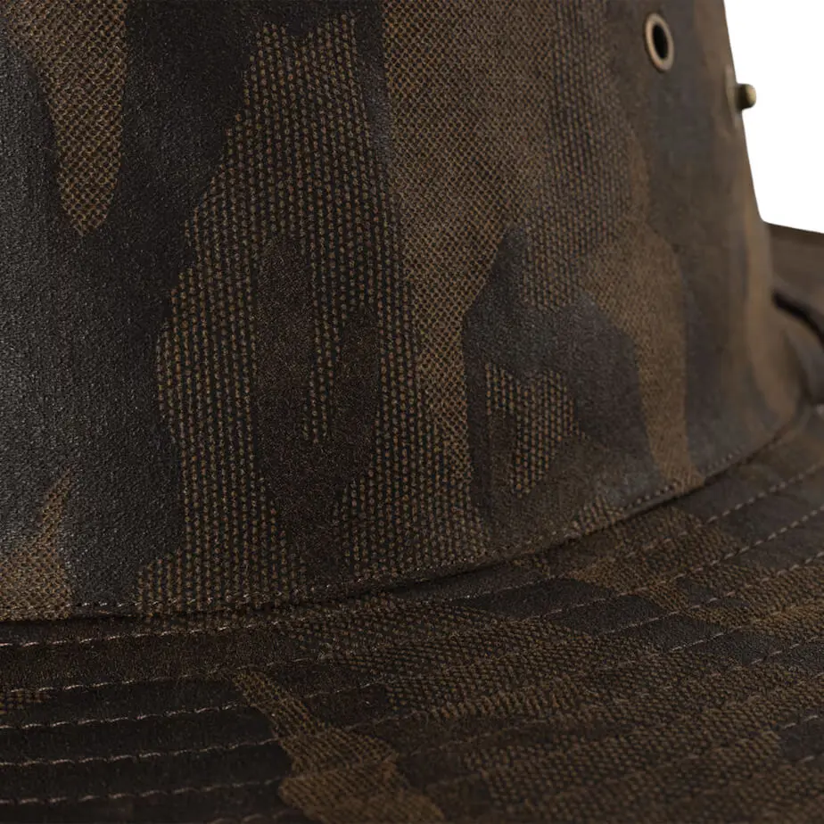 FWRD Oilskin Camo Bush Hat Choc Close Up
