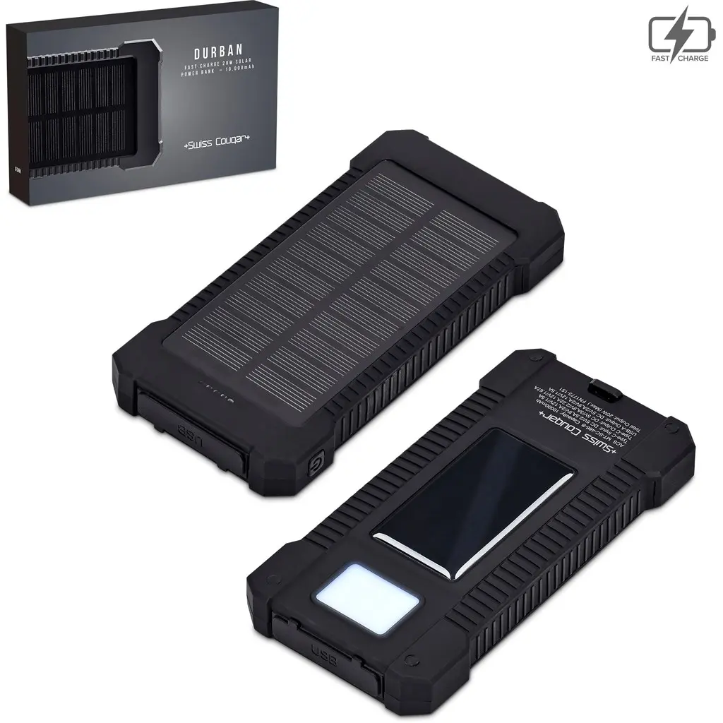 Swiss Cougar Durban Fast Charge 20W Solar Power Bank - 10000mAh